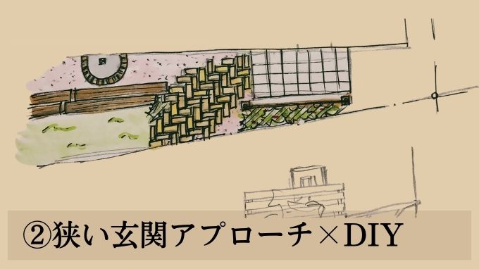 玄関アプローチ×ガーデニングのデザインアイデア②狭い玄関アプローチ×DIY